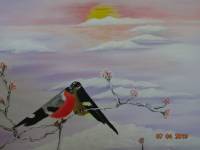 Knuffelende vogels (80x80cm canvas acrylverf)
